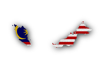 Image showing Map and flag of Malaysia on old linen