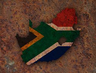 Image showing Map and flag of South Africa on rusty metal