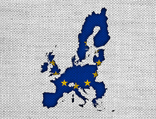 Image showing Map and flag of the EU on old linen