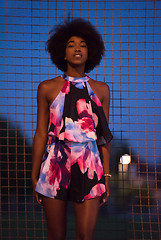 Image showing portrait of a young African-American woman in a summer dress