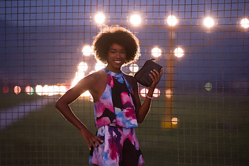 Image showing portrait of a young African-American woman in a summer dress