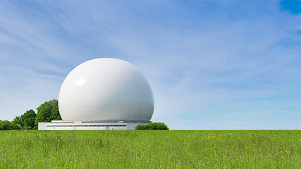 Image showing Big radar sphere part of radio communication complex earth stati