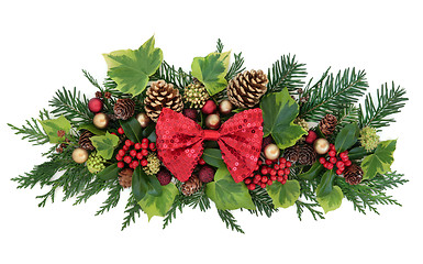 Image showing Christmas Floral Decoration with Bow