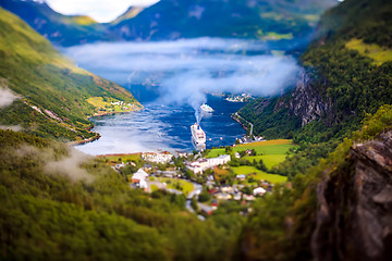 Image showing Geiranger fjord, Norway Tilt shift lens.