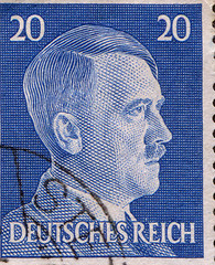 Image showing GERMANY - CIRCA 1942: A stamp printed in Germany shows portrait of Adolf Hitler, circa 1942.