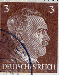 Image showing GERMANY - CIRCA 1942: A stamp printed in Germany shows portrait of Adolf Hitler, circa 1942.
