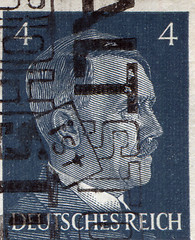 Image showing GERMANY - CIRCA 1942: A stamp printed in Germany shows portrait of Adolf Hitler, circa 1942.