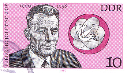Image showing GERMANY - CIRCA 1980: a stamp printed in Germany showing Frederic Joliot-Curie, French Physicist, circa 1980