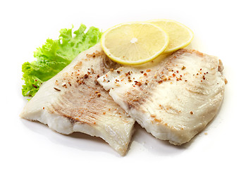 Image showing roasted bream fish fillets on white background