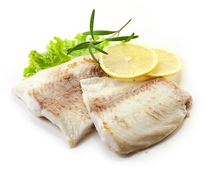 Image showing roasted bream fish fillets on white background