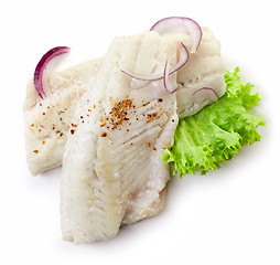 Image showing roasted perch fish fillets on white background