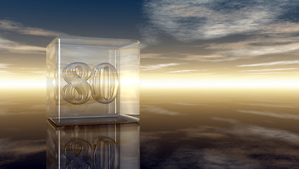 Image showing number eighty in glass cube under cloudy sky - 3d rendering