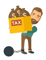 Image showing Businessman locked in a debt ball and chain.