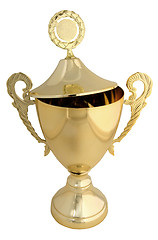 Image showing Golden trophy with open lid - includes clipping path