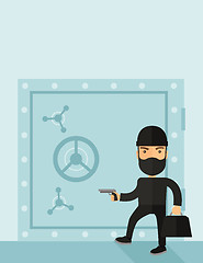 Image showing Man in black hacking bank safe.