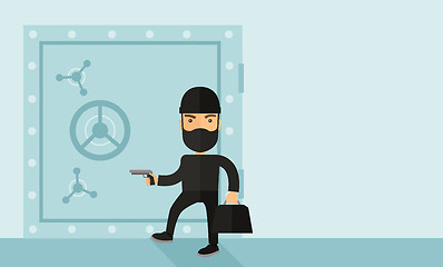 Image showing Man in black hacking bank safe.