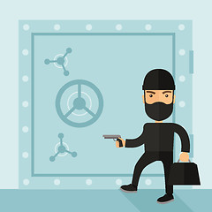 Image showing Man in black hacking bank safe.