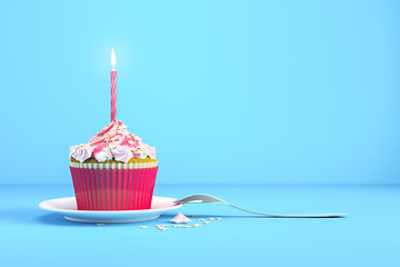 Image showing delicious cupcake with a burning candle