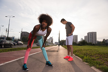 Image showing multiethnic group of people on the jogging