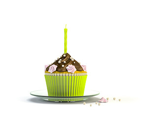 Image showing delicious cupcake with a candle