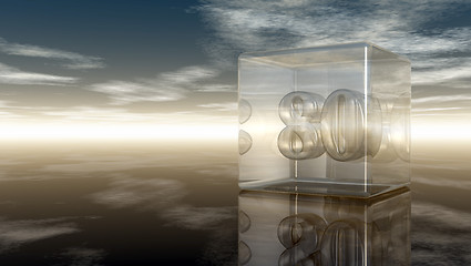 Image showing number eighty in glass cube under cloudy sky - 3d rendering
