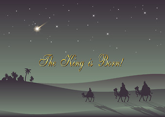 Image showing Biblical Christmas illustration: three Wise Men are visiting the new King of Jerusalem