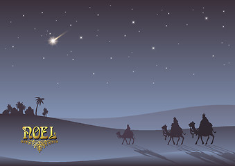 Image showing Biblical Christmas illustration: three Wise Men are visiting the new King of Jerusalem