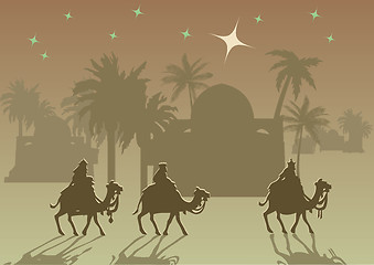 Image showing Biblical Christmas illustration: three Wise Men are visiting the new King of Jerusalem