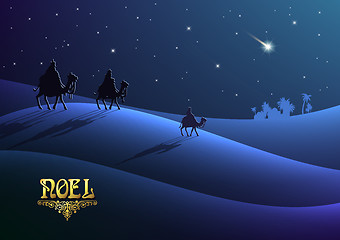 Image showing Biblical Christmas illustration: three Wise Men are visiting the new King of Jerusalem