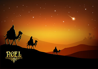 Image showing Biblical Christmas illustration: three Wise Men are visiting the new King of Jerusalem