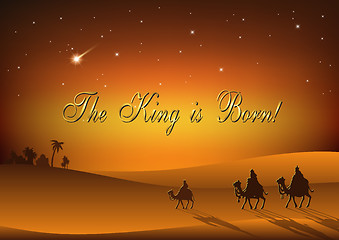 Image showing Biblical Christmas illustration: three Wise Men are visiting the new King of Jerusalem