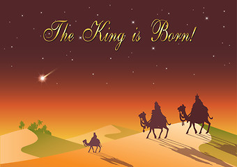 Image showing Biblical Christmas illustration: three Wise Men are visiting the new King of Jerusalem