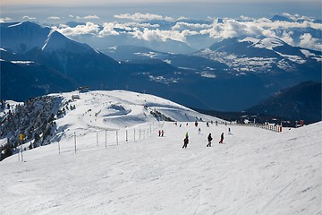 Image showing Skiing slopes from the top