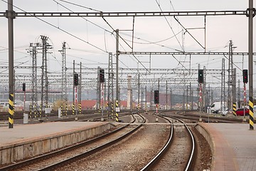 Image showing Railroad tracks with train