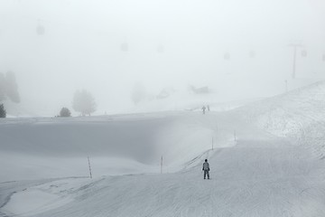 Image showing Skiing slopes in fog