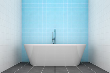Image showing turquoise bathroom side view to the tub