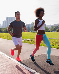 Image showing multiethnic group of people on the jogging