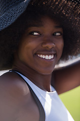 Image showing Close up portrait of a beautiful young african american woman sm