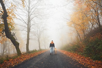 Image showing Man with dog in autumn nature