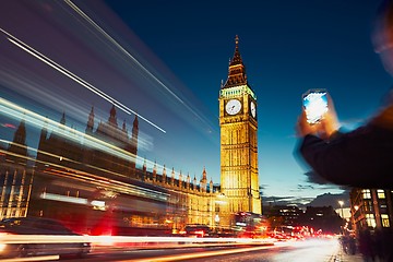 Image showing Westminster bridge at the dusk