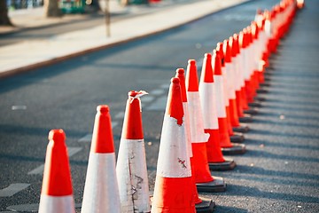 Image showing Orange traffic cones