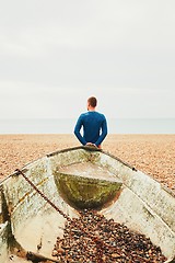 Image showing Alone and pensive man on the beach