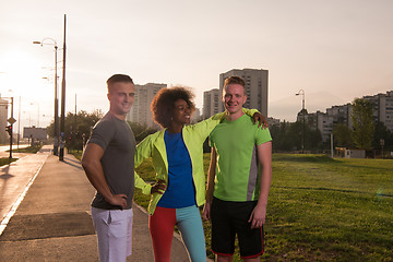 Image showing portrait multiethnic group of people on the jogging