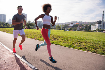 Image showing multiethnic group of people on the jogging