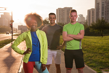 Image showing portrait multiethnic group of people on the jogging