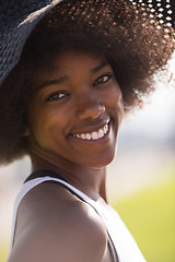 Image showing Close up portrait of a beautiful young african american woman sm