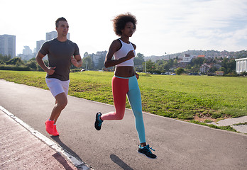 Image showing multiethnic group of people on the jogging