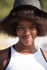 Image showing Close up portrait of a beautiful young african american woman sm