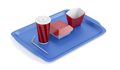 Image showing Soda cup and sandwich and french fries boxes