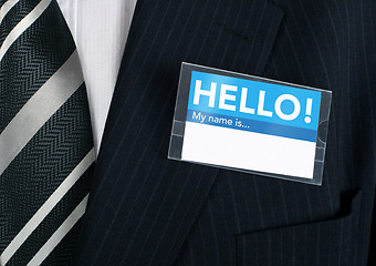 Image showing Close-up of a welcoming name tag